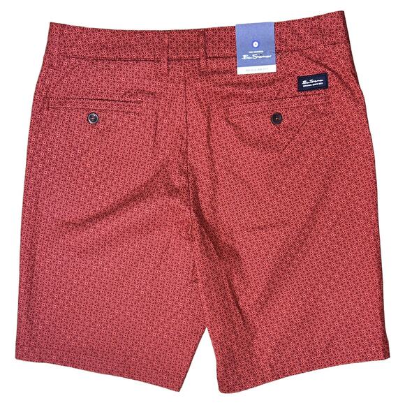NWT Ben Sherman Regular Stretch Fit Geometric Print Red Shorts 33X9 - Picture 4 of 6